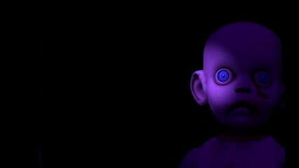 Wall Mural - animation - Creepy dolls with glowing eyes in a dark, eerie setting