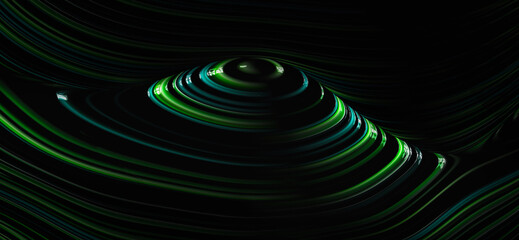 Wall Mural - 3D glowing line mountain, topographic map background concept, abstract illustration. Wave blue and green backdrop