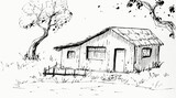 Fototapeta Paryż - Hand drawn illustration of an old farm house