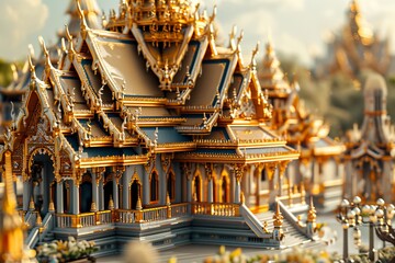 Wall Mural - 3d illustration of thai temple model bokeh style background