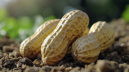 Wall Mural - Wide panoramic wallpaper banner, macro closeup photograph of peanuts on green background 