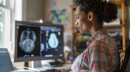 Poster - Woman Sitting in Front of Computer Monitor