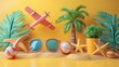 Coastal Retreat: Cheerful 3D Rendering of Tropical Vacation Essentials