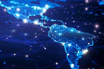Wall Mural - Digital map of south america network created with generative ai