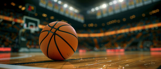 Wall Mural - a basketball on the floor in the basketball stadium