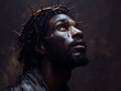 Portrait of black Jesus Christ with crown of thorns on his head