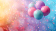Beautiful colorful balloons on a pastel blur background with bokeh and glitter.