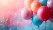 Beautiful colorful balloons on a pastel blur background with bokeh and glitter.