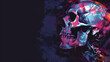 Brightly colored skull faces contrast freely in a punk style..​