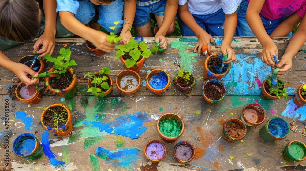 Children Painting And Decorating Recycled Pots For Earth Day Planting children-painting-and-decorating-recycled-pots-for-earth-day-planting