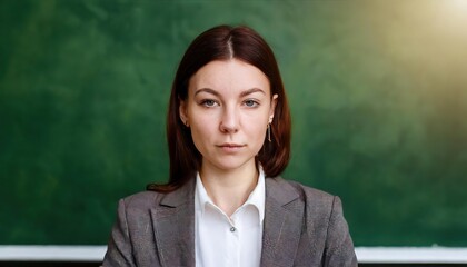 Annoyed business woman, copy space of a businesswoman in suit with expression of disappointment and disgust, envious and vindictive boss at work on a green background