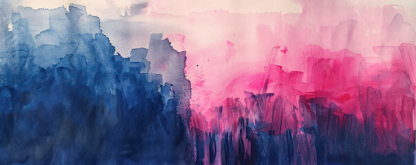 Wall Mural - An abstract watercolor style banner blending pink and blue tones, creating a bold and expressive artwork.