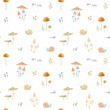 Cute seamless pattern with watercolor hand drawn abstract forest mushrooms flowers and snails. Kids wallpapers. Nice mushroom pattern.