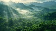 Lush Emerald Rainforest Landscape at Misty Dawn Generative AI