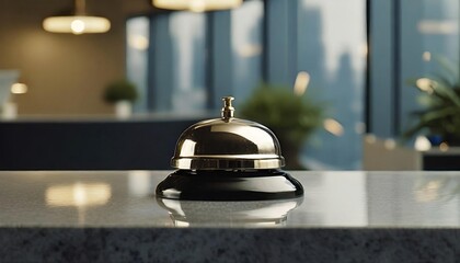 A front desk bell on reception counter