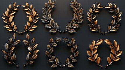 Wall Mural - Elegant Golden Olive Laurel Wreaths and Crowns Generative AI