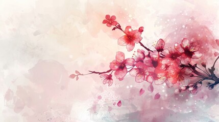 Sakura branch in watercolor style on an light abstract background illustration.
