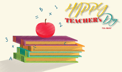 Wall Mural - vector happy teacher's day 7 may celebration and wish post template,banner,post for social media background