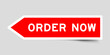 Red color arrow shape sticker label with word order now on gray background