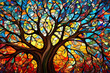 Illustration in stained glass style with abstract colorful tree
