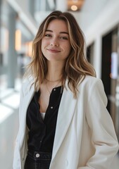 Wall Mural - Woman Wearing White Jacket and Black Shirt