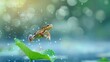 Cute frog jumping in a pond with blurred background in high resolution and high quality. animals concept