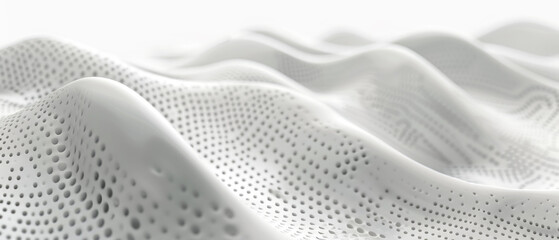 Wall Mural - white perforated futuristic structure, abstract digital waves of ai mind, data surface texture backg