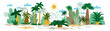 Set of cute hand drawn cartoon palms. Exotic greenery, forest, jungle. Scenery for book, cartoon, game.