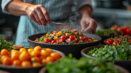 A chef preparing a colorful and nutritious meal. AI generate illustration