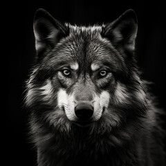  wolf 4k portrait high contrast hard lighting with dark background сreated with Generative Ai