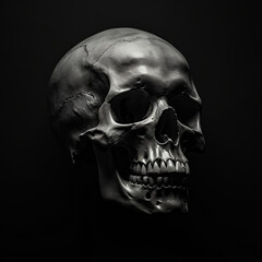 Wall Mural - light skull 4k high contrast hard lighting black and white photography with dark background сreated with Generative Ai