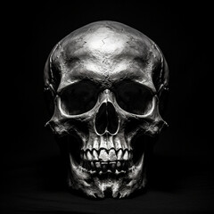 Wall Mural - light skull 4k high contrast hard lighting black and white photography with dark background сreated with Generative Ai