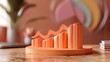 3d illustration of a bar graph on a table with a blurry background in peach and orange tones