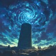 Ancient and Mysterious: The Majestic Stone Monument Glowing Under the Spectacular Cosmic Sky