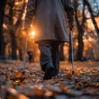 Senior using walking sticks in autumn park