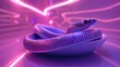 A snake curled up in a bowl with a glowing pink background.