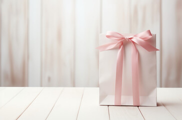Wall Mural - White Gift Bag With Pink Ribbon