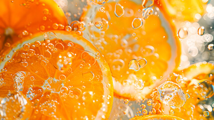 Wall Mural - Tranche d'orange fraiche dans l'eau avec des bulles