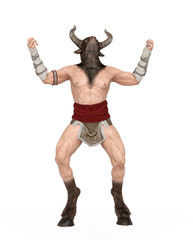 Wall Mural - minotaur in angry and also is looking up on white background