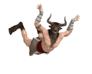 Wall Mural - minotaur is jumping and flying in strong pose