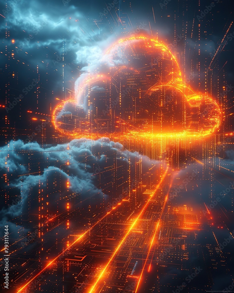 Apocalyptic Cloud Computing Explosion Depicting Futuristic Data Centers ...