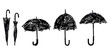Umbrellas, accesories, silhouette,doodles, sketches, opened,closed, rain, protection, set, vector, illustration, isolated on white