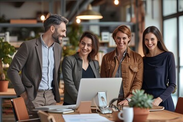 portrait of a group of business people working together in a modern office