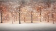 b'A beautiful winter forest with snow covered trees and twinkling lights'