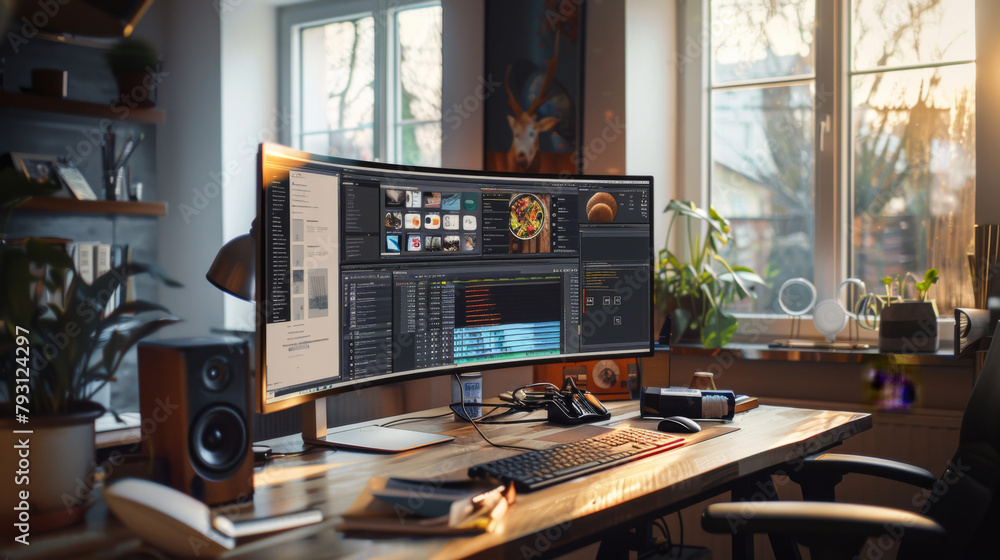 A computer monitor displays a series of images and graphs. The computer ...