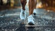 Embodying Strength and Endurance: Darkskinned Legs in Sneakers Running on Asphalt. Concept Running, Strength, Endurance, Fitness, Active Lifestyle
