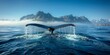 In the beautiful ocean, a majestic whale's splash adds to the scenic landscape.