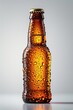 A cold, sweaty bottle of beer, refreshing and full, with a light background.