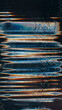 Glitch overlay. Digital artifact. Black orange blue white noise tv display dust color distortion glow art illusion grunge modern abstract background.