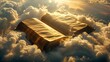 An illustration of the Bible in the clouds with a golden glow.